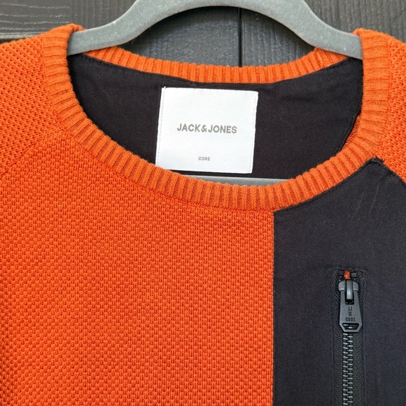Jack and Jones Orange Zip Pullover Crew Neck Sweater Size L - Picture 7 of 10
